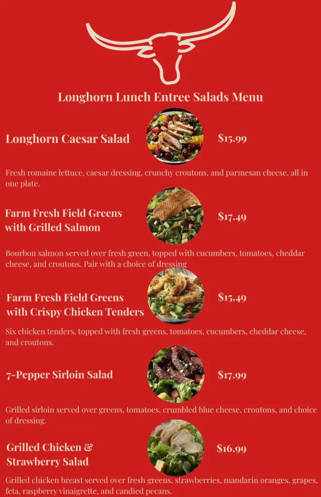 Longhorn Lunch Entree Salads Menu